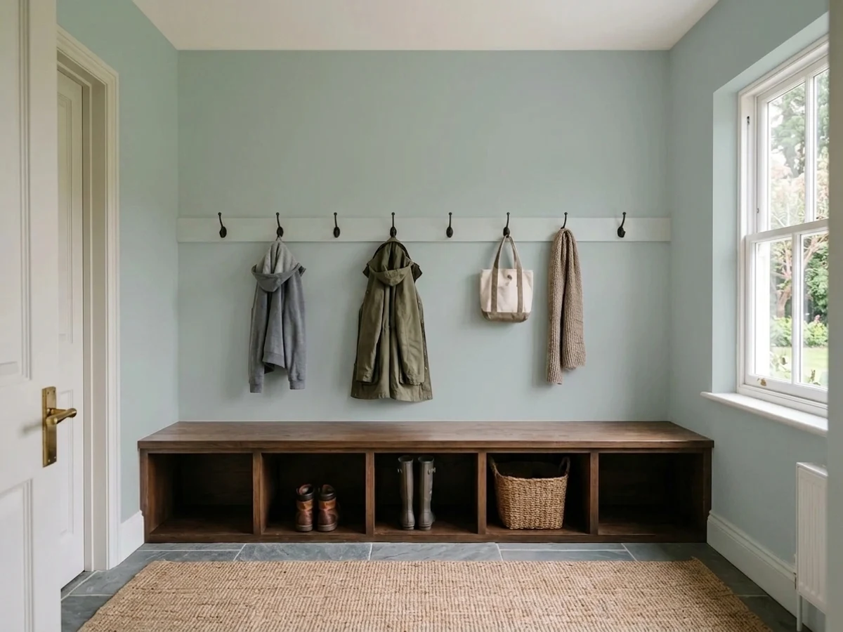 Sherwin-Williams Krypton in a mudroom