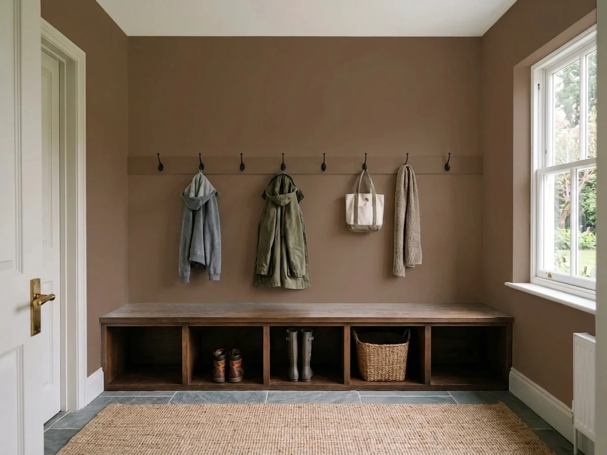 Sherwin-Williams Turkish Coffee in a mudroom
