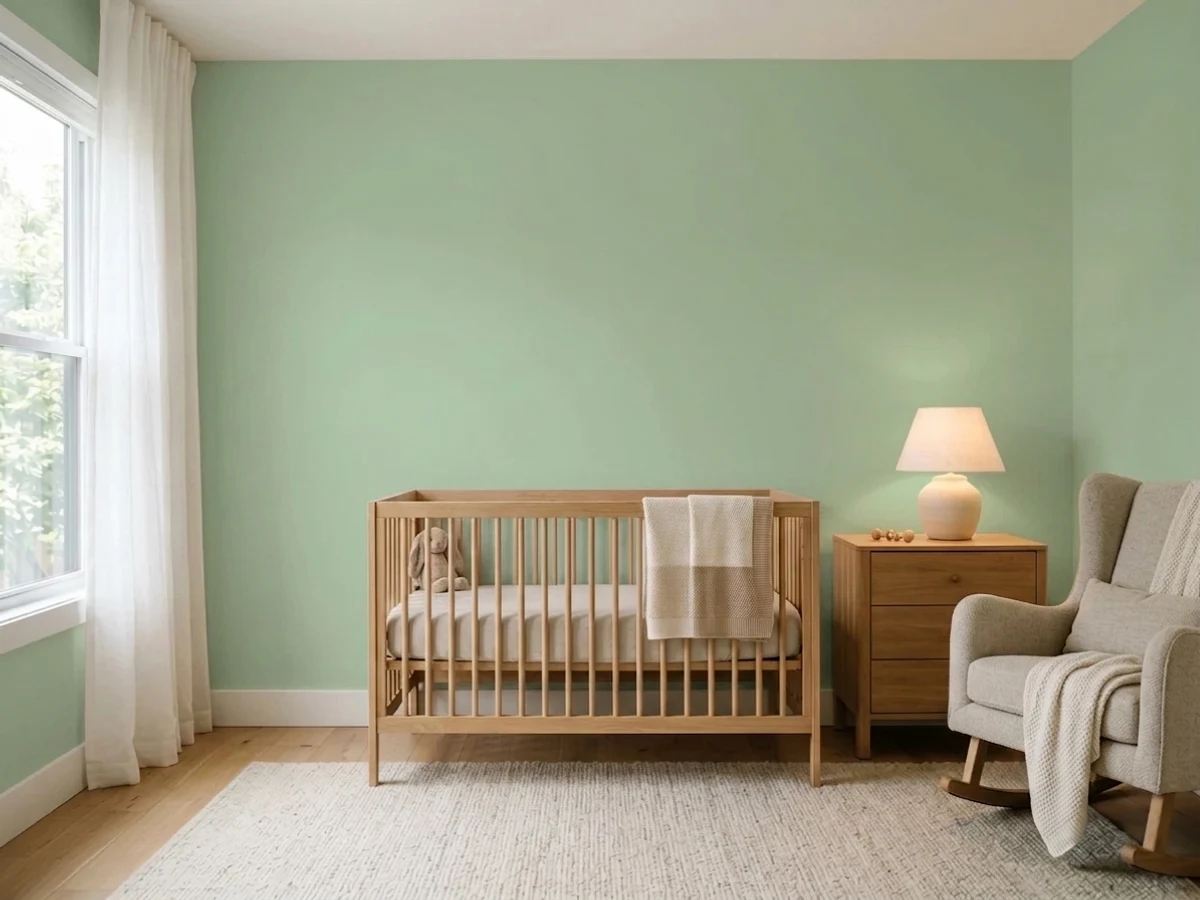 warm earthy green-neutral — trending green nursery colors 2026
