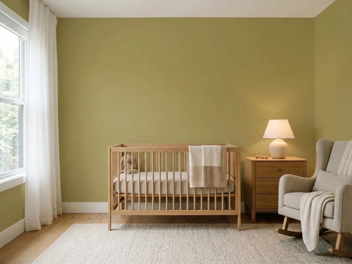 Benjamin Moore Lichen Green in a nursery