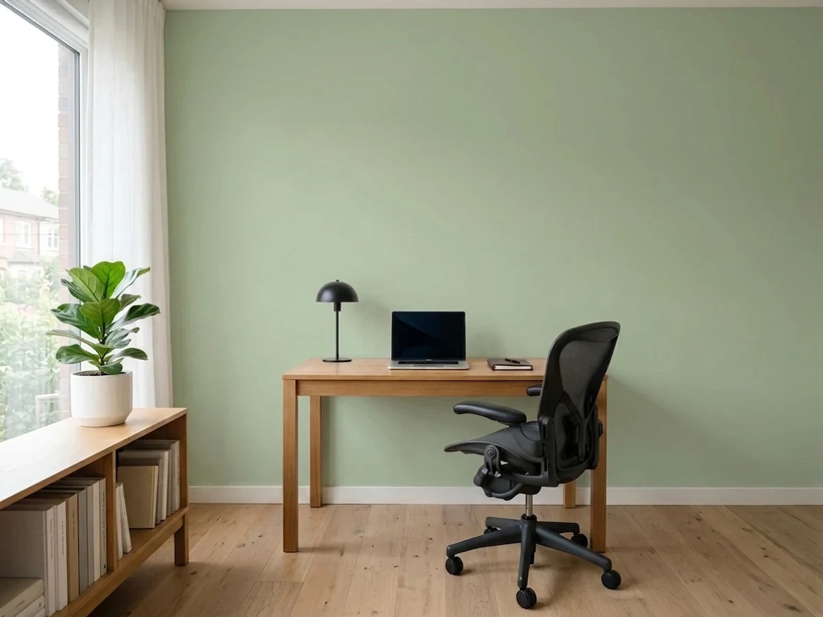 warm earthy green — trending green home office colors 2026