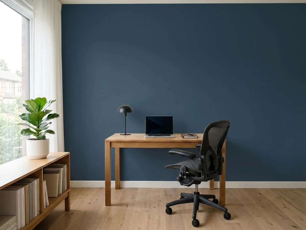 moody navy focus wall — trending blue home office colors 2026