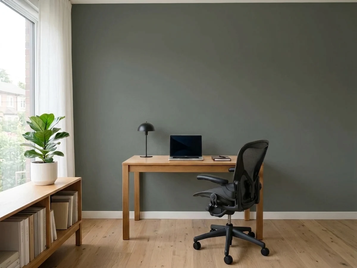 warm green-gray neutral — trending gray home office colors 2026