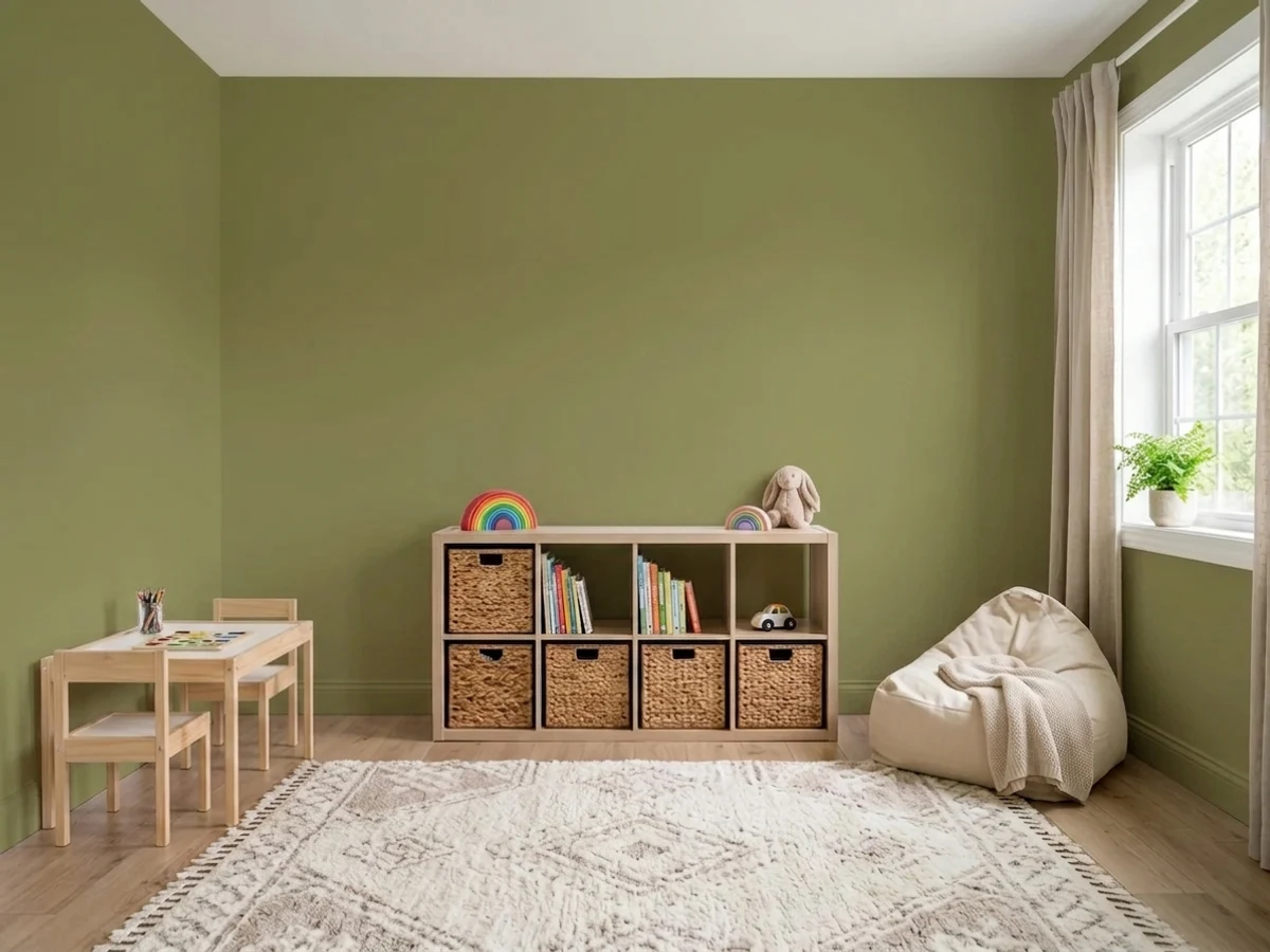Behr Snap Pea Green in a playroom