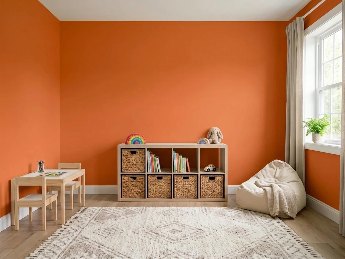 deep tart orange ceilings — trending orange playroom colors 2026