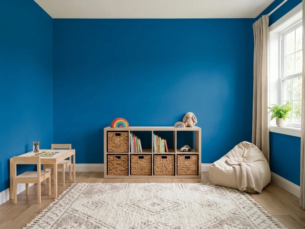 deep jewel blue drenching — trending blue playroom colors 2026