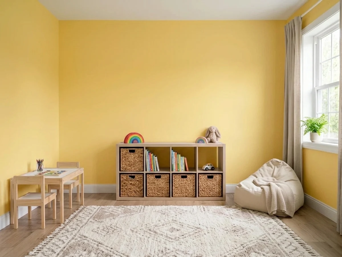 buttery warm yellow walls — trending yellow playroom colors 2026