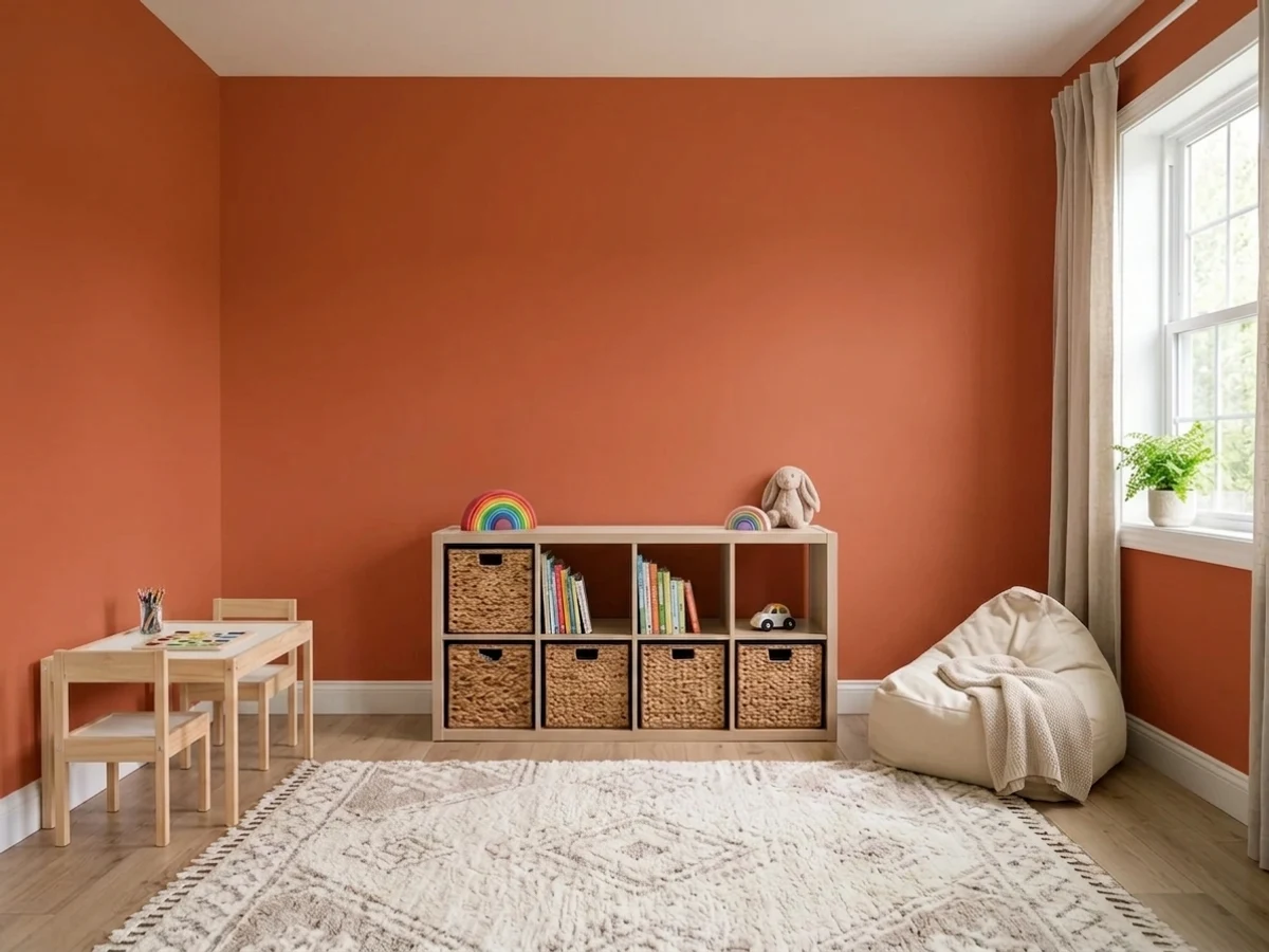 Benjamin Moore Fireball Orange in a playroom