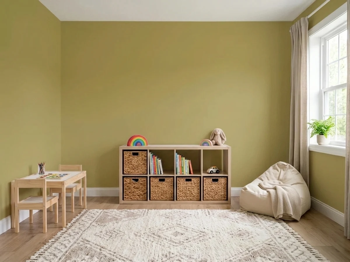 Benjamin Moore Lichen Green in a playroom