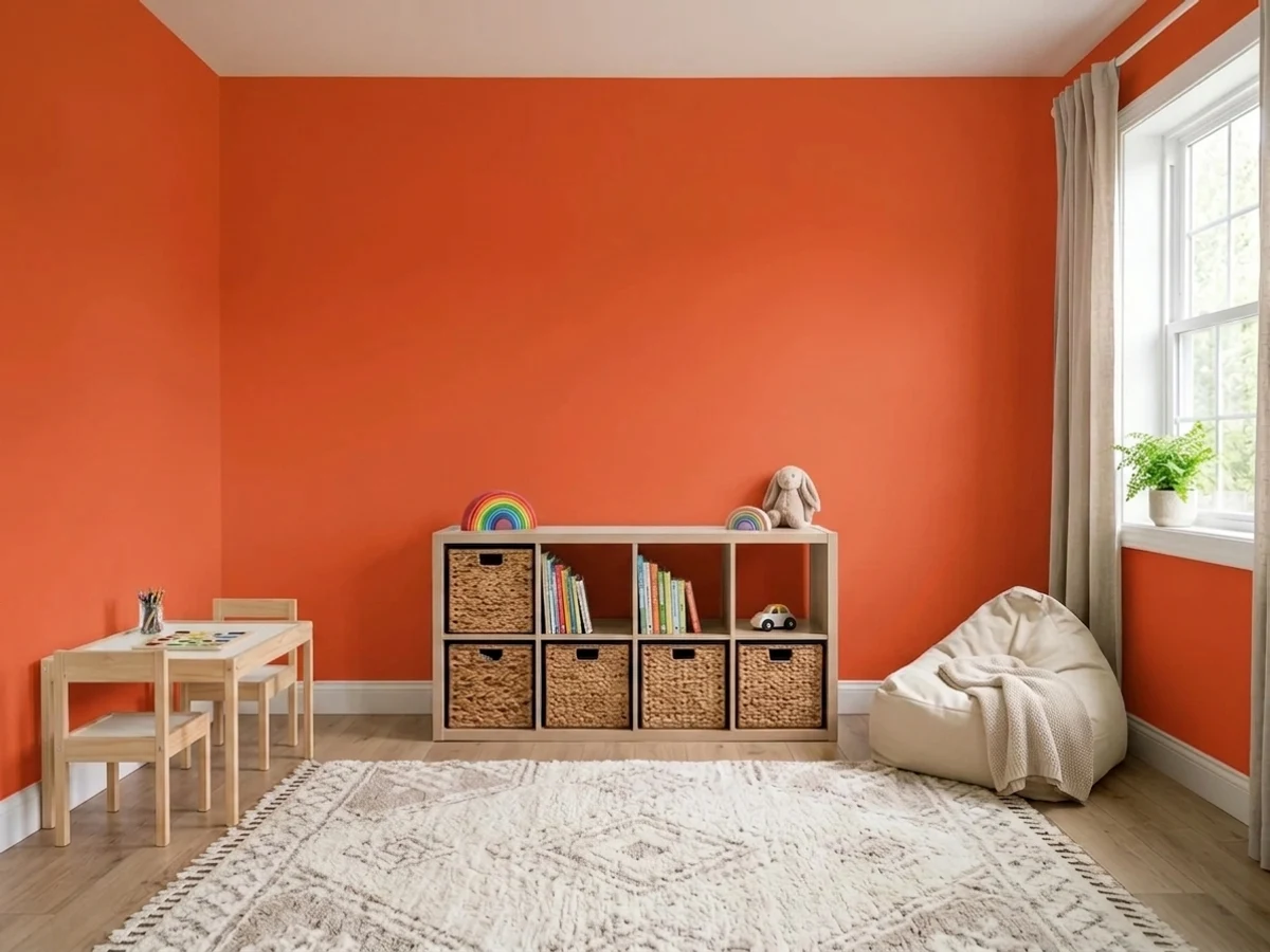 Benjamin Moore Outrageous Orange in a playroom