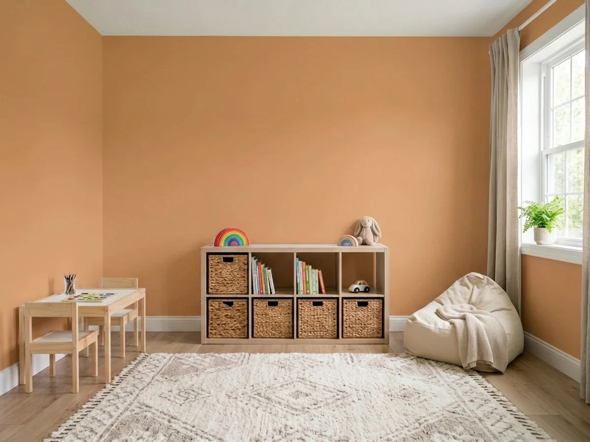 soft pumpkin reading nooks — trending orange playroom colors 2026