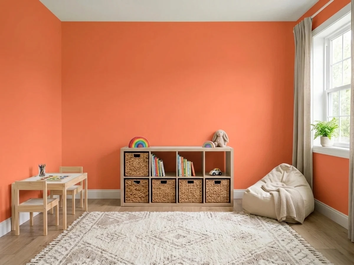 Dunn-Edwards OK Coral in a playroom