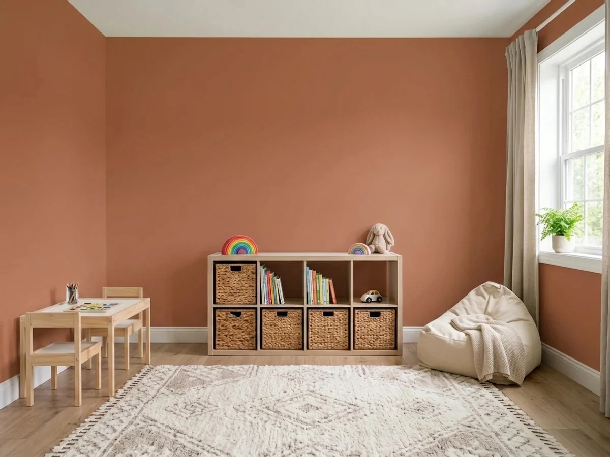 Dutch Boy Brandi-ed Orange in a playroom