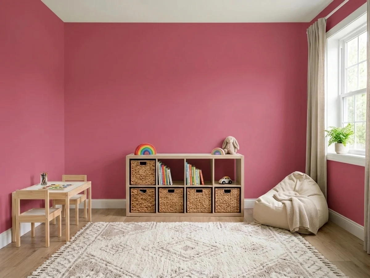 PPG / Glidden Cherry Pink in a playroom