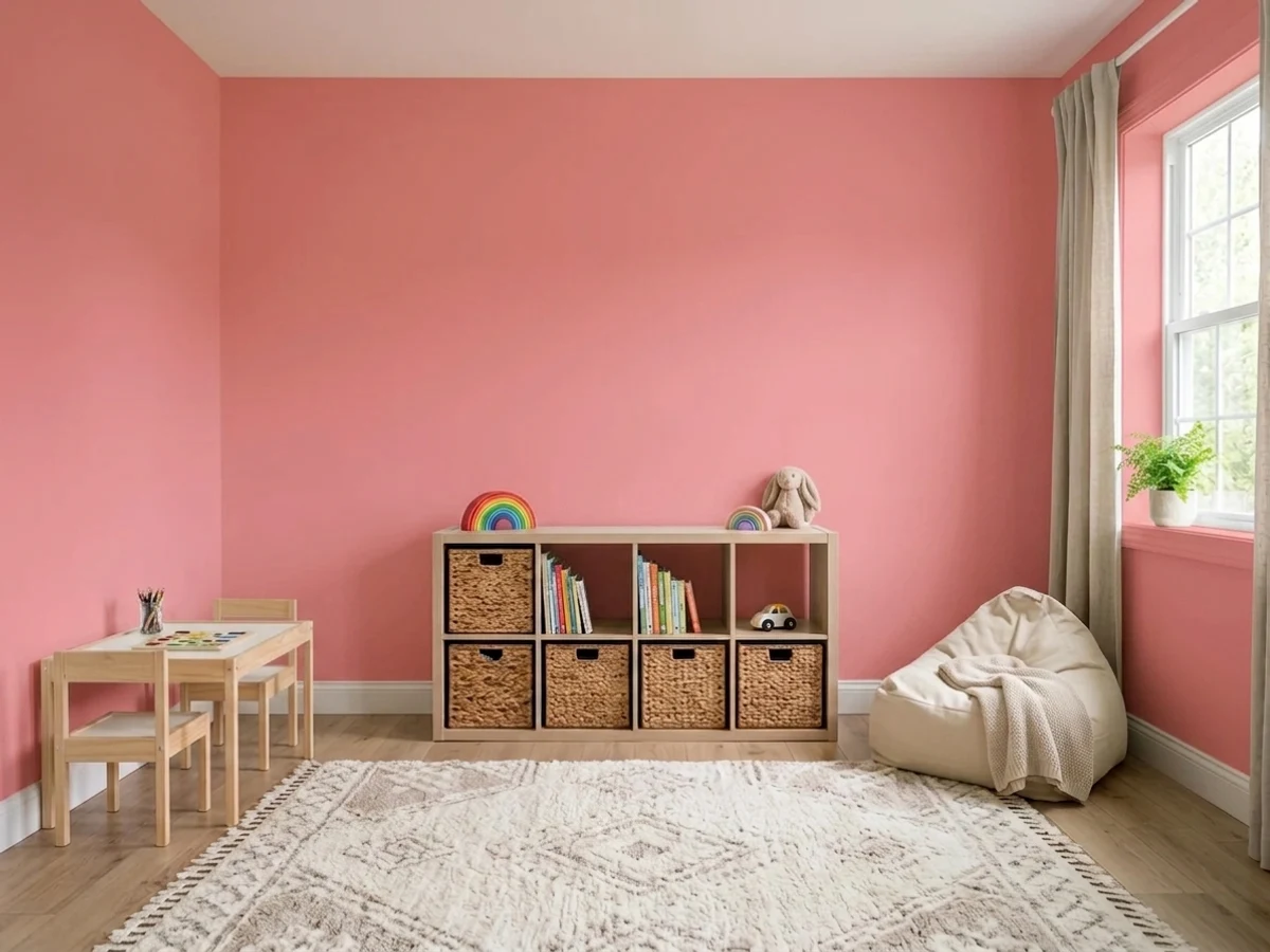 bold cheery pink walls — trending pink playroom colors 2026