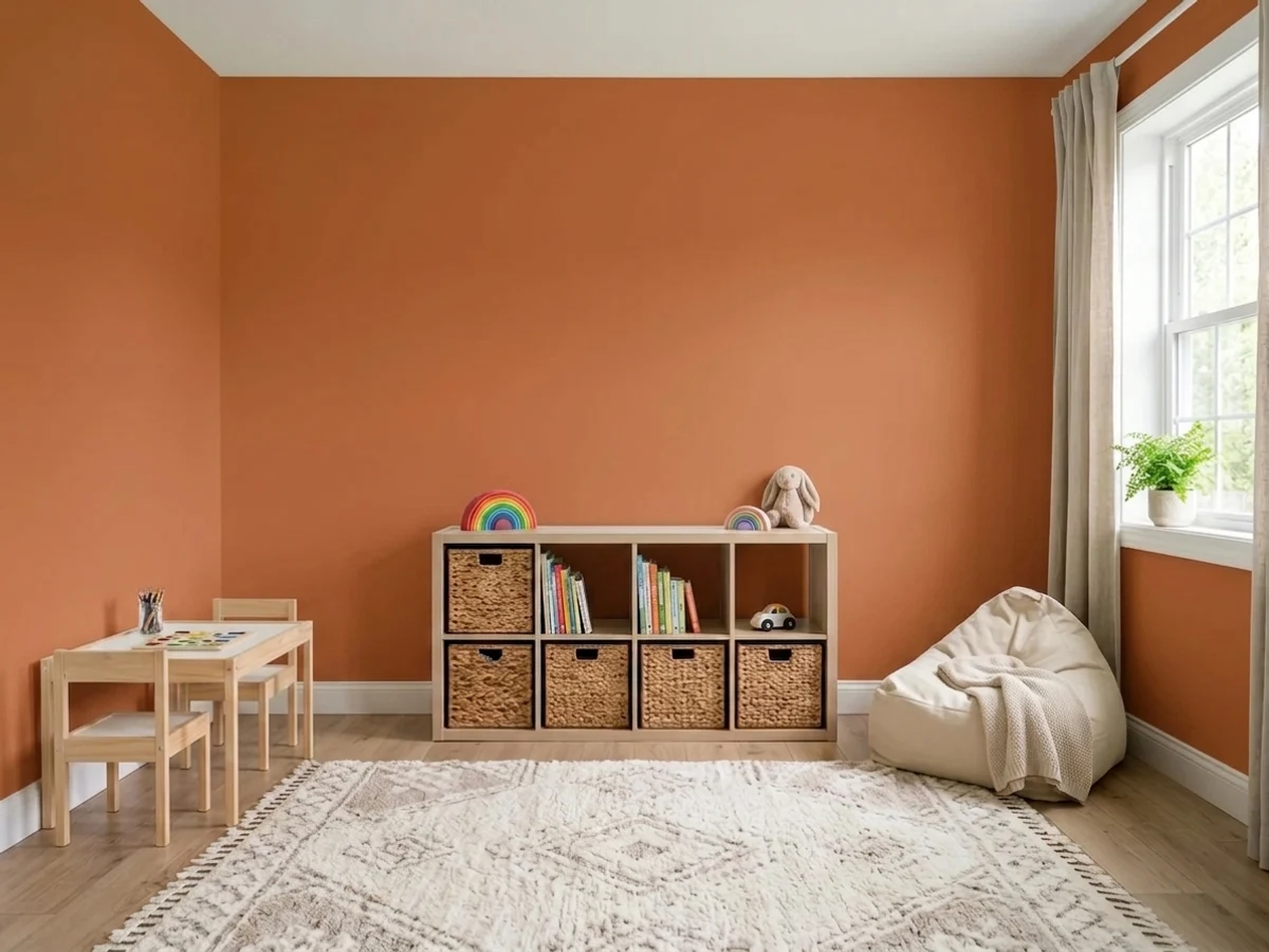 Sherwin-Williams Determined Orange in a playroom