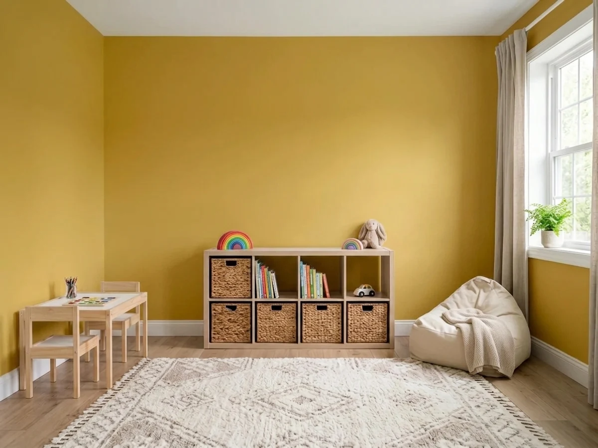 Sherwin-Williams Eastlake Gold in a playroom