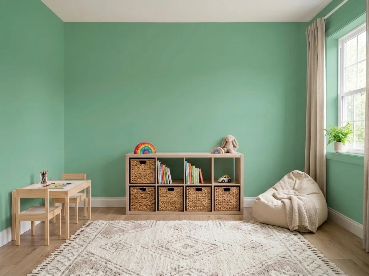 deep julep green accent wall — trending green playroom colors 2026