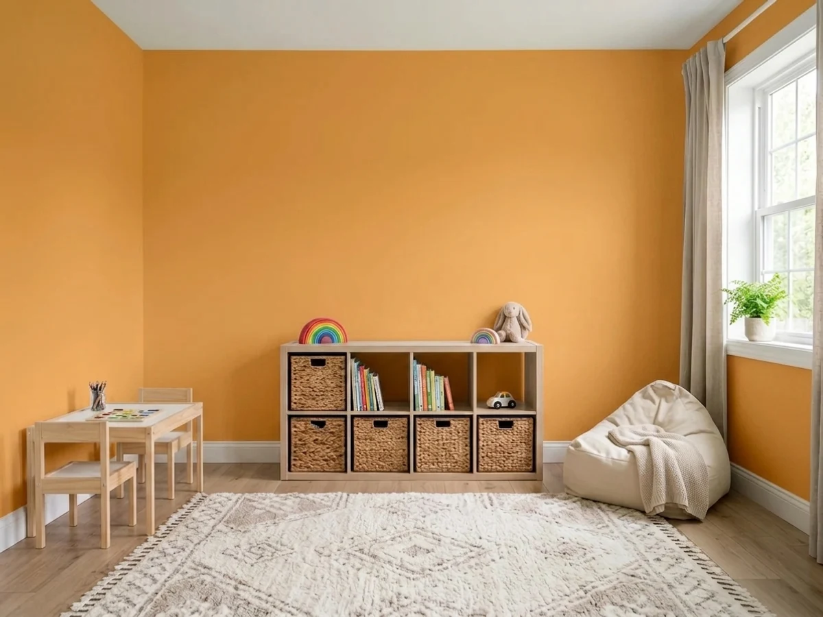 terracotta-leaning orange walls — trending orange playroom colors 2026