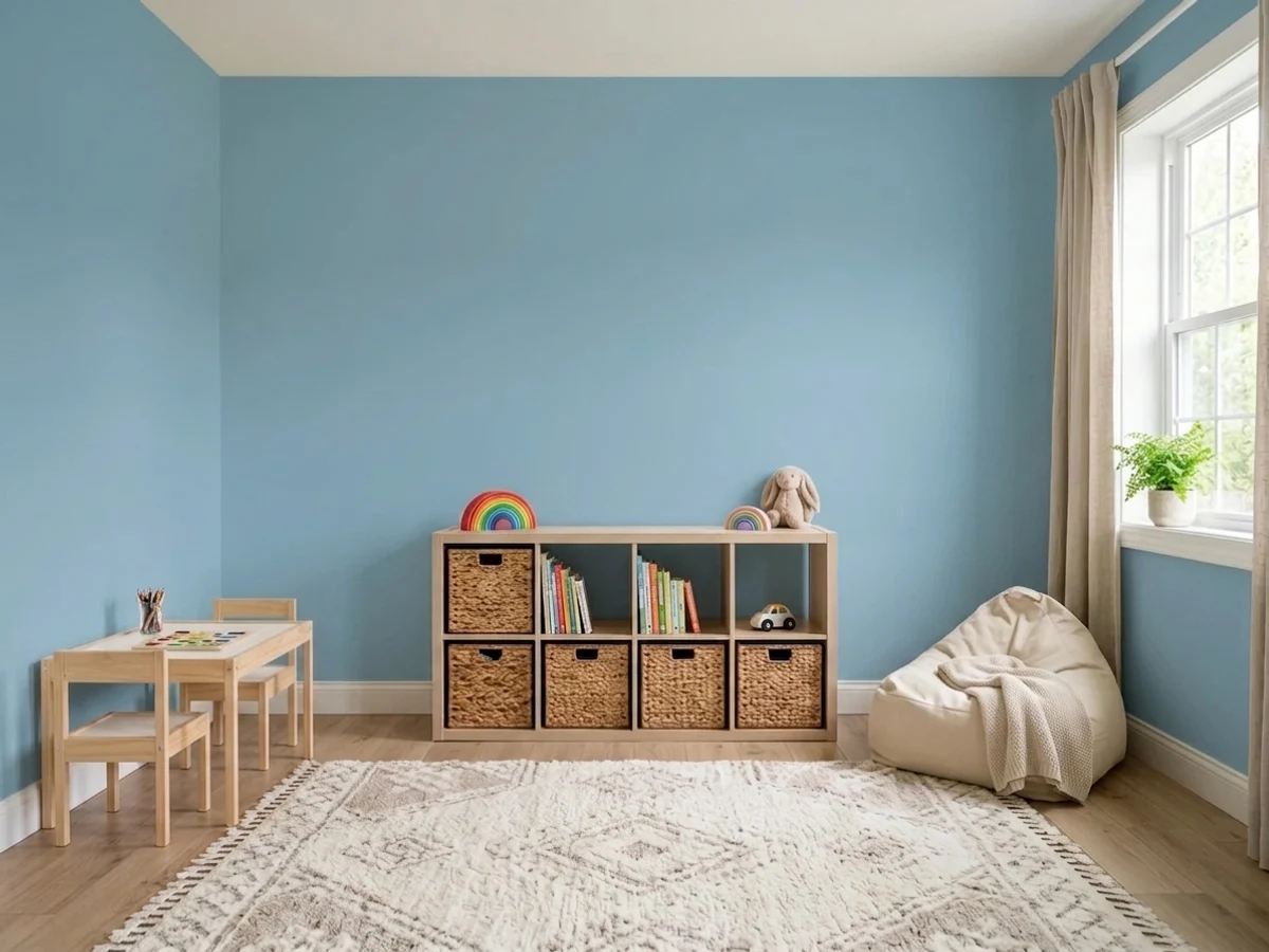 saturated play-zone blue — trending blue playroom colors 2026