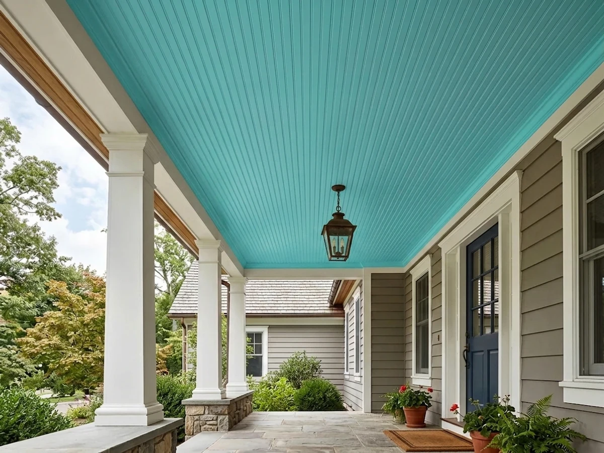 Behr Brilliant Sea in a porch ceiling