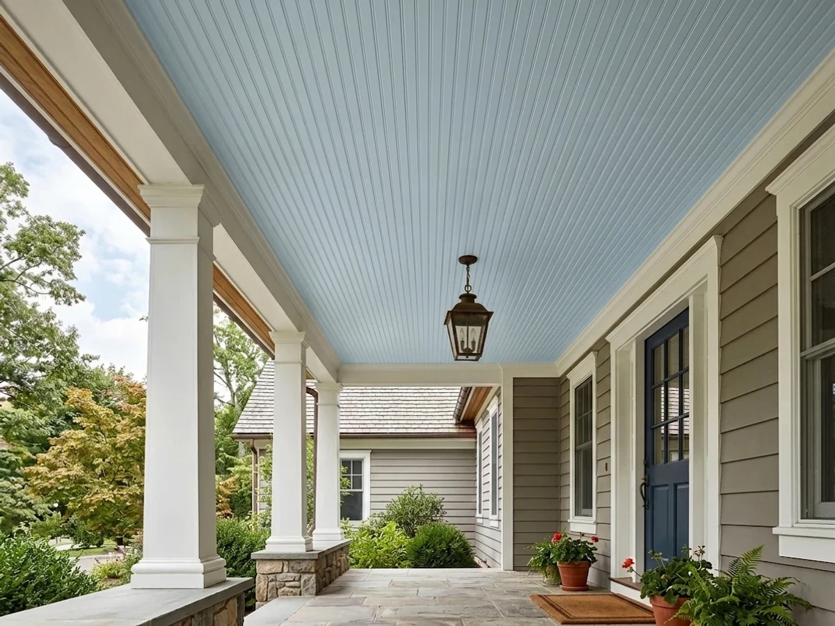 warm haint blue ceilings — trending blue porch ceiling colors 2026