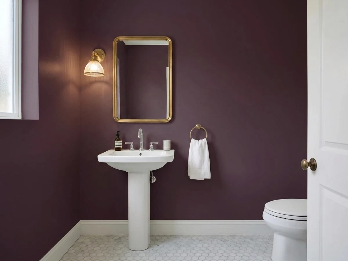 Behr Deep Garnet in a powder room