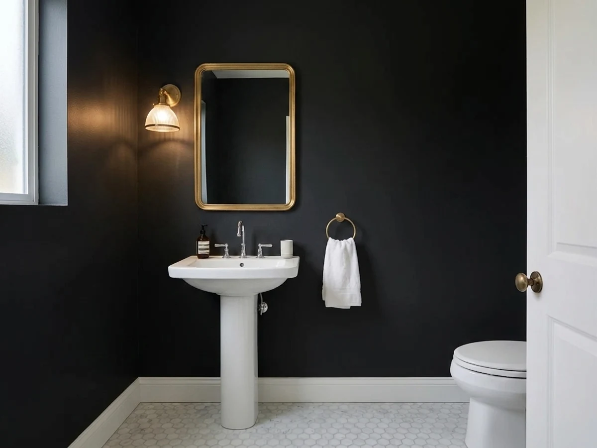 Benjamin Moore Black in a powder room
