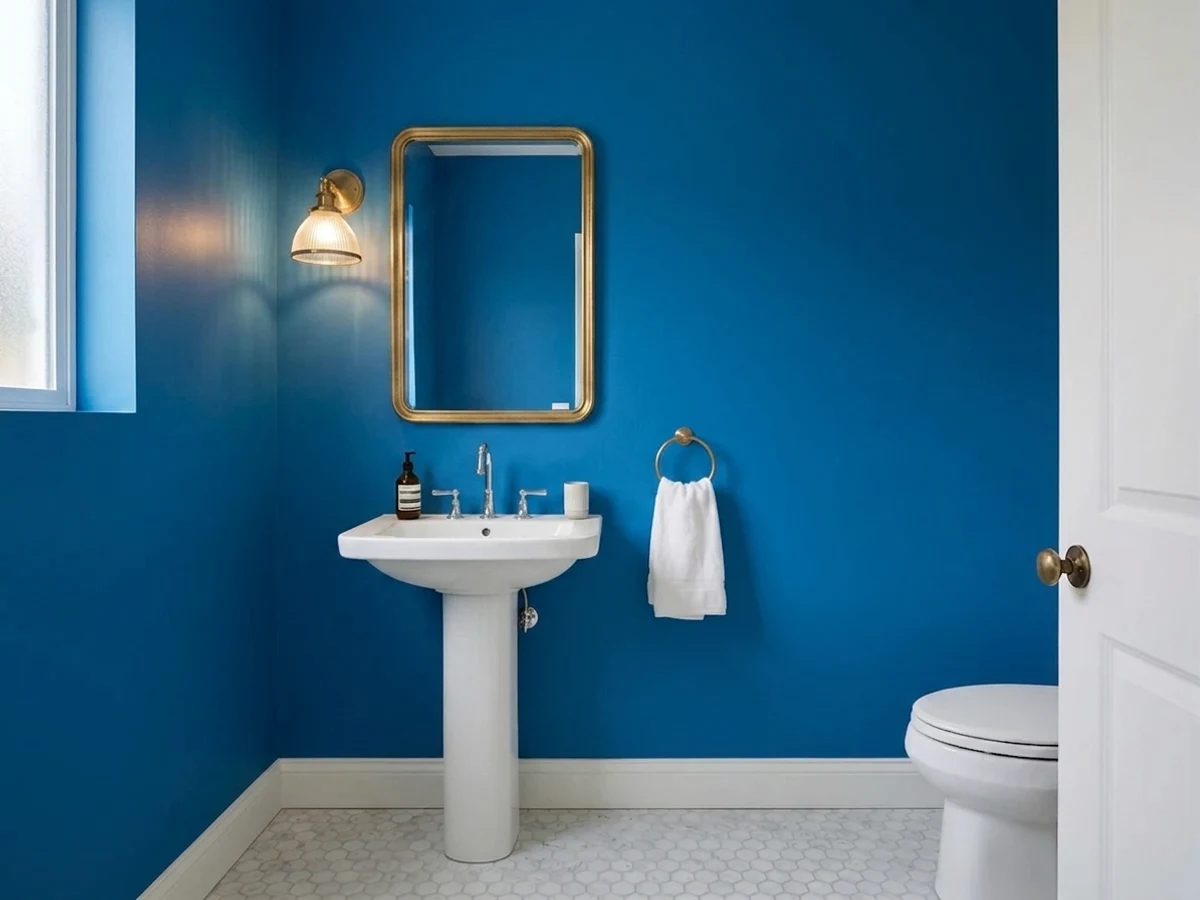 Benjamin Moore Brilliant Blue in a powder room