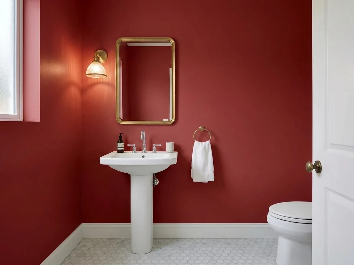Benjamin Moore Caliente in a powder room