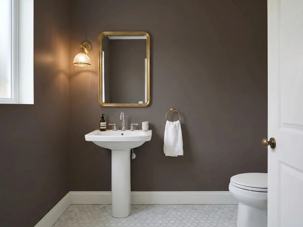 Benjamin Moore Cordovan Brown in a powder room