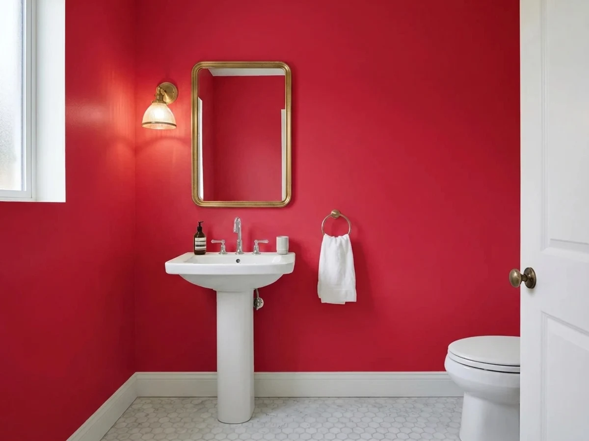 Benjamin Moore Crimson in a powder room