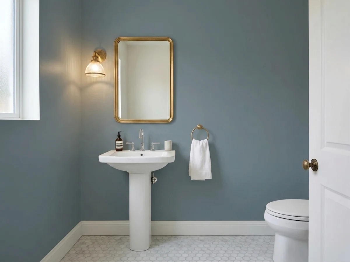 Benjamin Moore Hamilton Blue in a powder room
