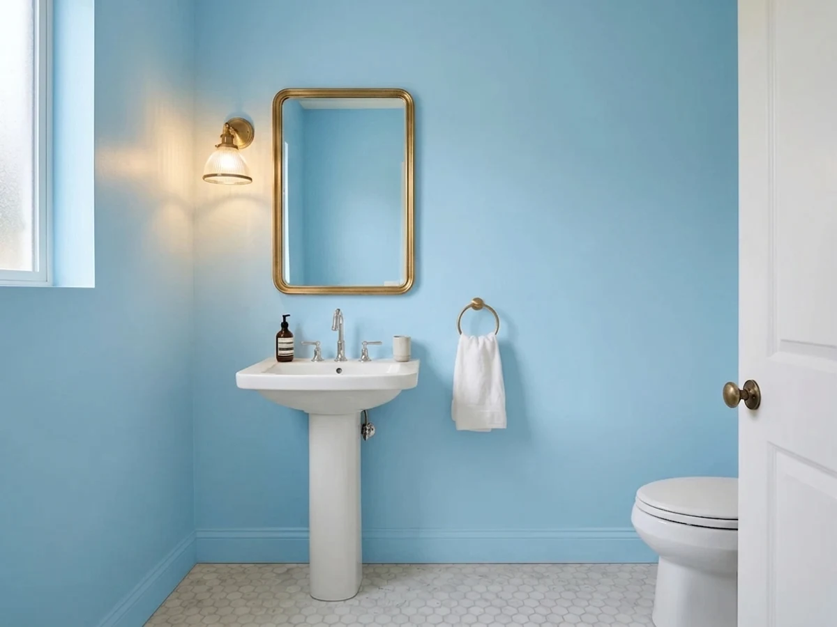 Benjamin Moore Honolulu Blue in a powder room