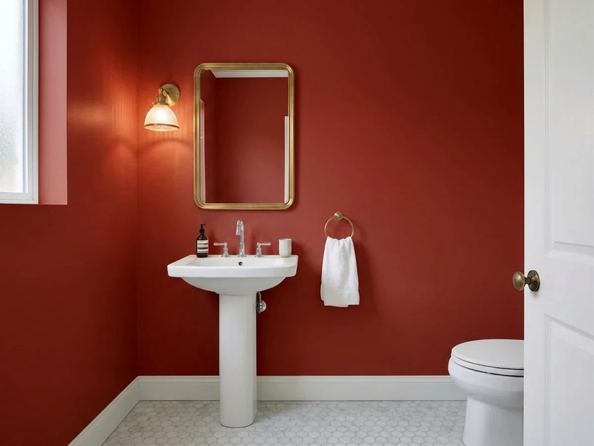 Benjamin Moore Million Dollar Red in a powder room