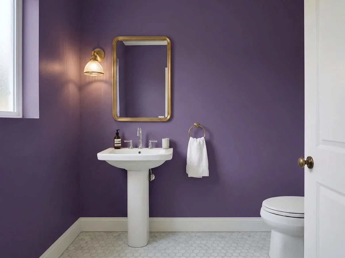 deep plum ceilings — trending purple powder room colors 2026