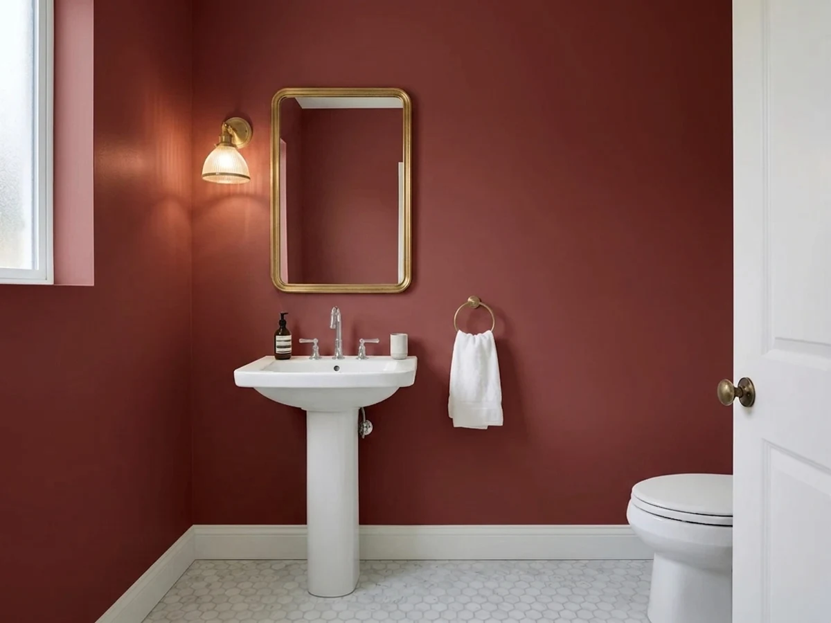 deep raspberry jewel tone — trending red powder room colors 2026