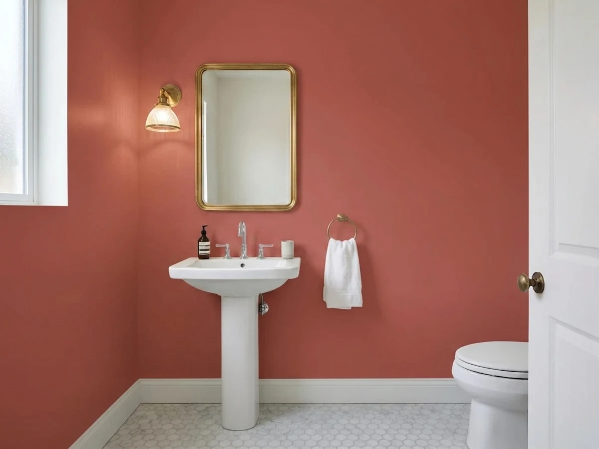 Benjamin Moore Rosy Apple in a powder room