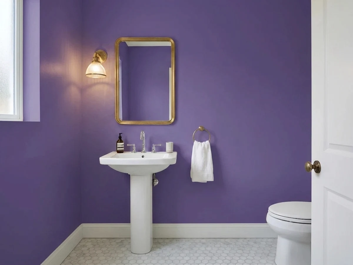 Benjamin Moore Ultra Violet in a powder room
