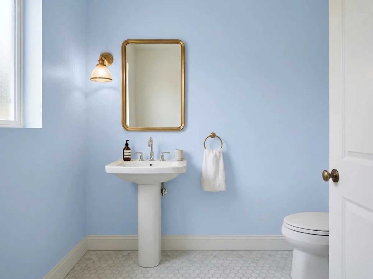 Benjamin Moore Windmill Wings in a powder room