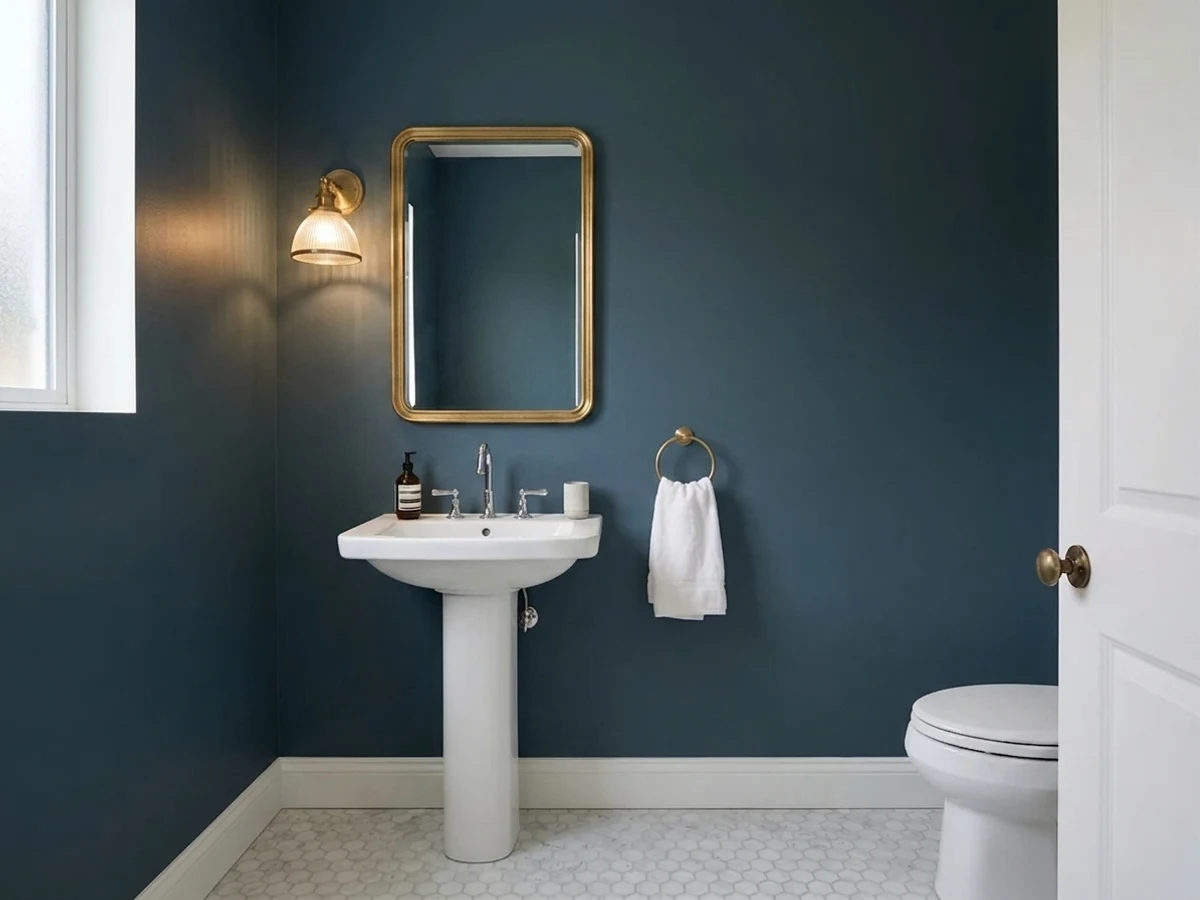 Farrow & Ball Hague Blue in a powder room