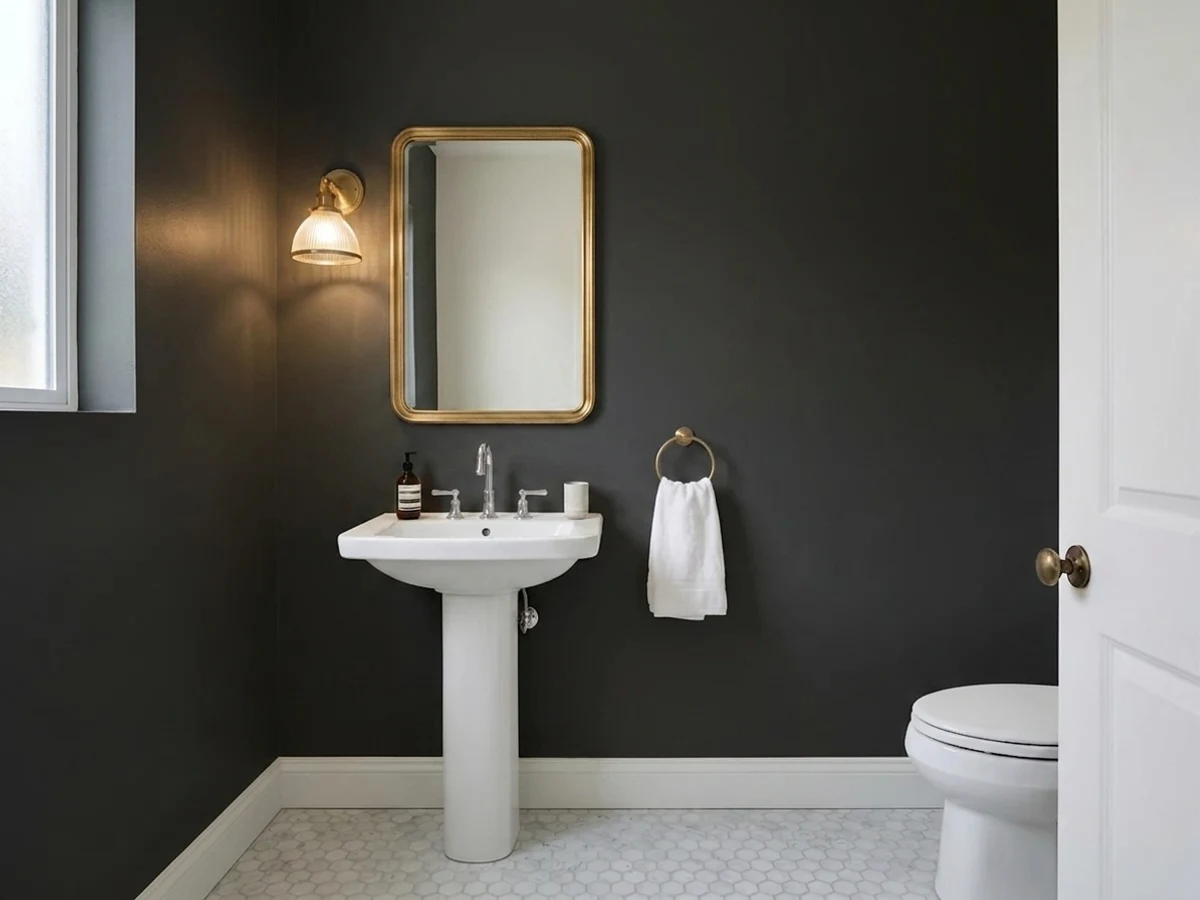 Farrow & Ball Off-Black in a powder room