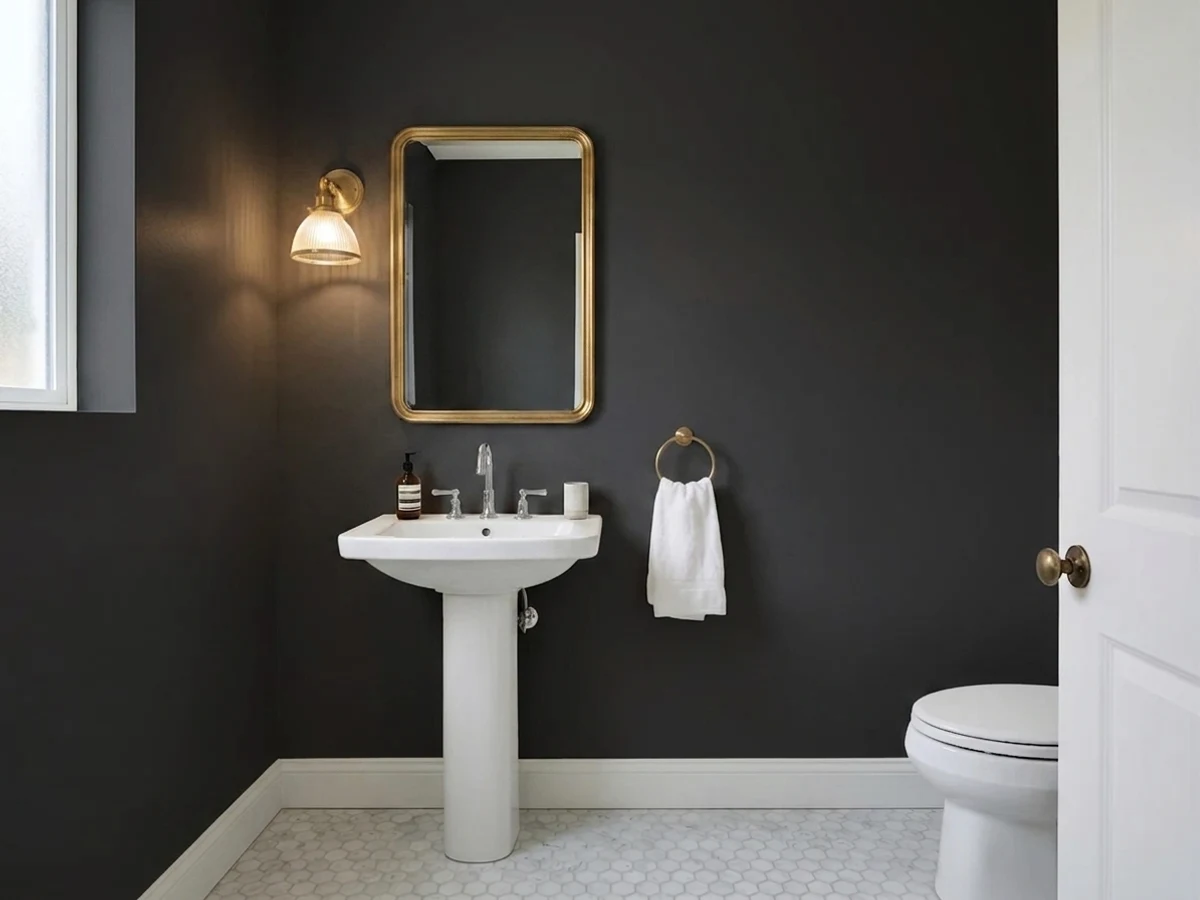 Black Magic — black powder room painted in Black Magic