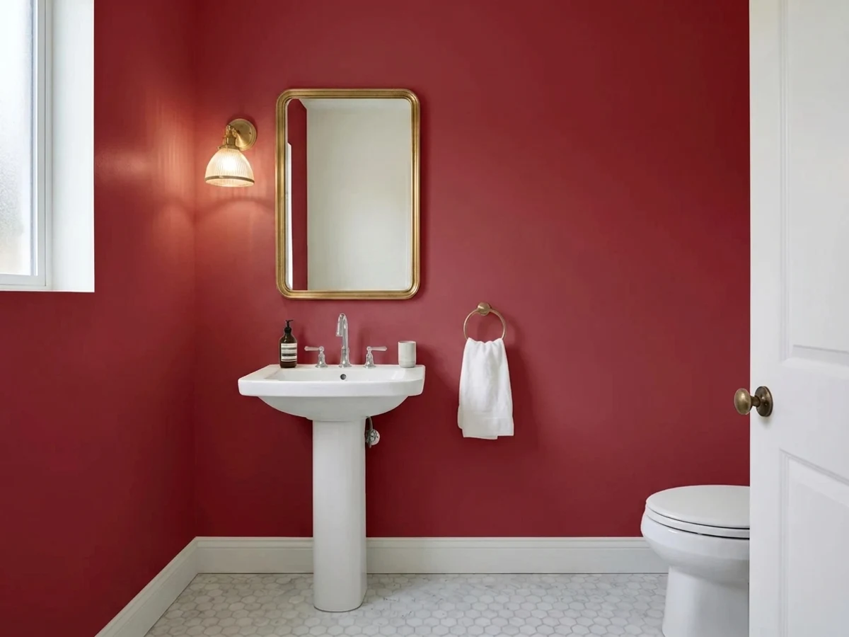 Sherwin-Williams Bold Brick in a powder room