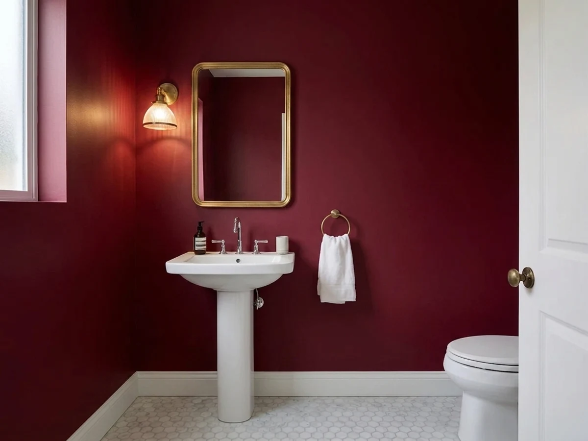 Sherwin-Williams Burgundy in a powder room