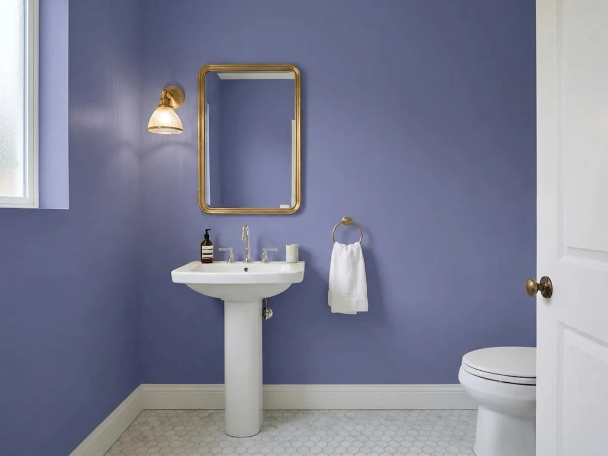 Sherwin-Williams Forget-Me-Not in a powder room