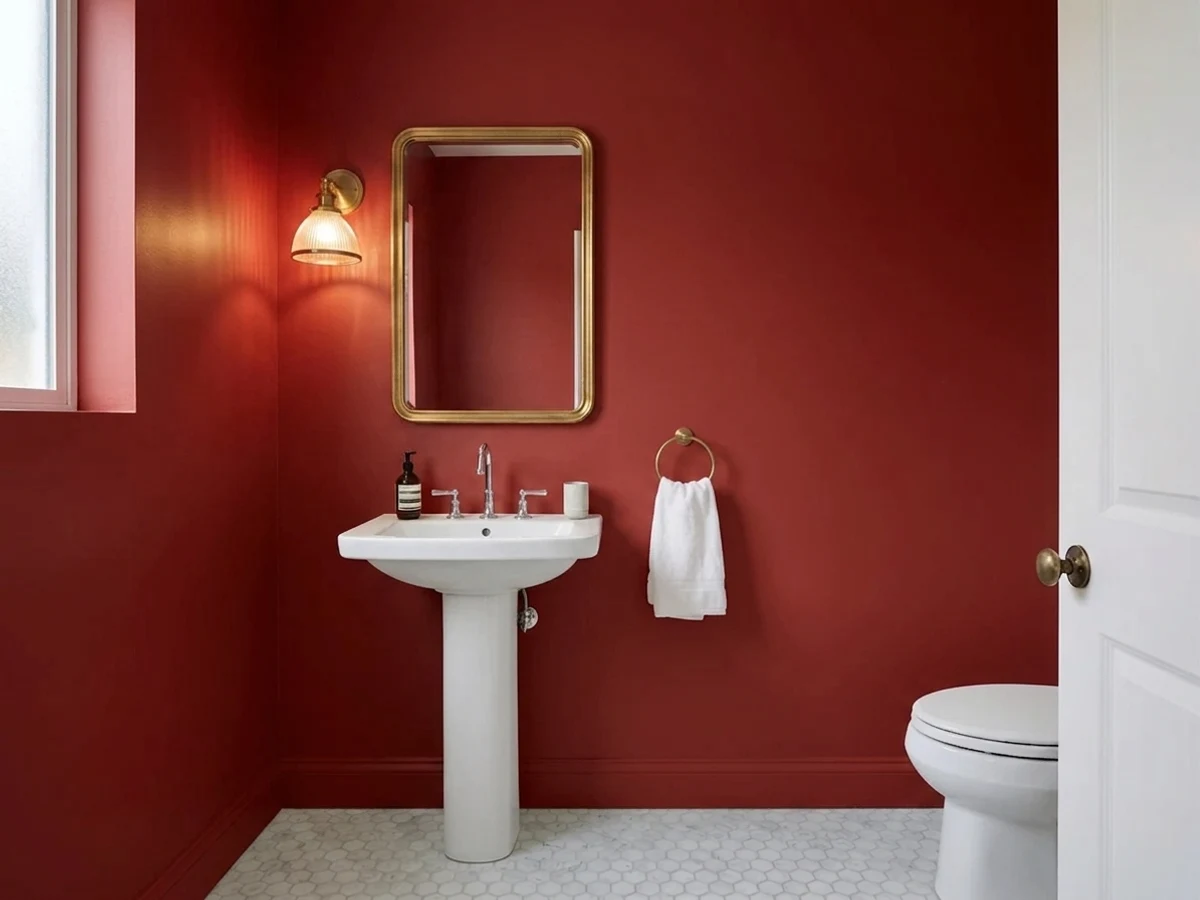 Sherwin-Williams Heartthrob in a powder room