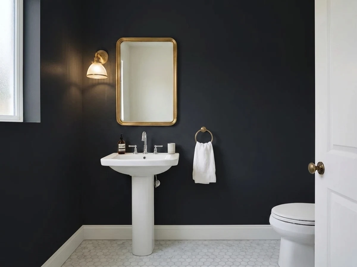 Sherwin-Williams Inkwell in a powder room