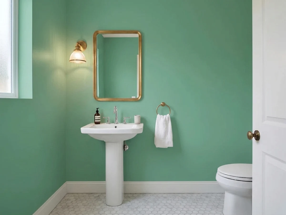 Sherwin-Williams Julep in a powder room