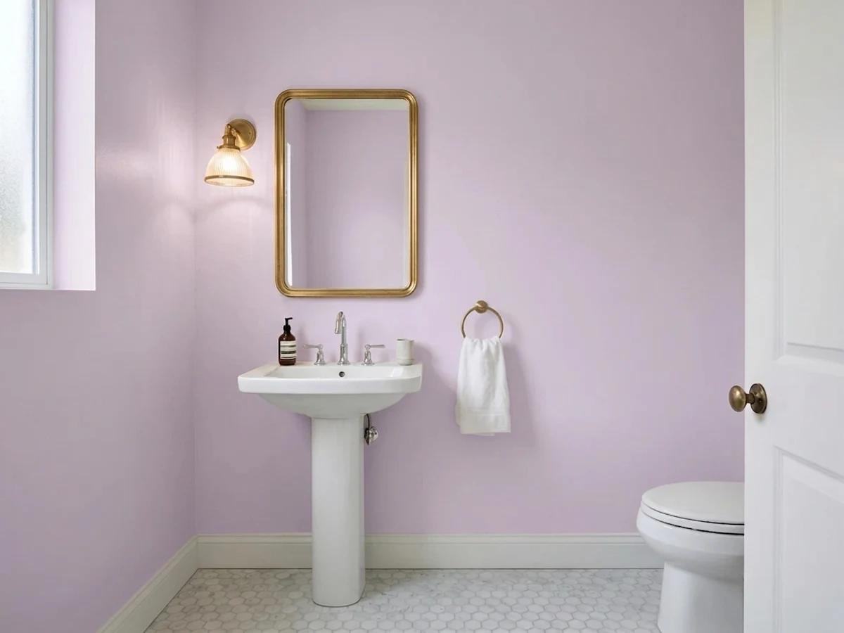 Sherwin-Williams Lavendar Wisp in a powder room